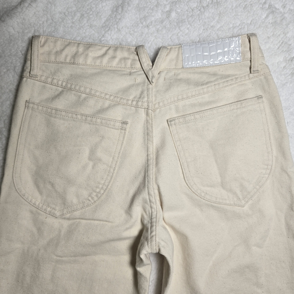 SPRWMN Cropped Straight Leg Jeans Ivory Off-White 100% Cotton Size 26